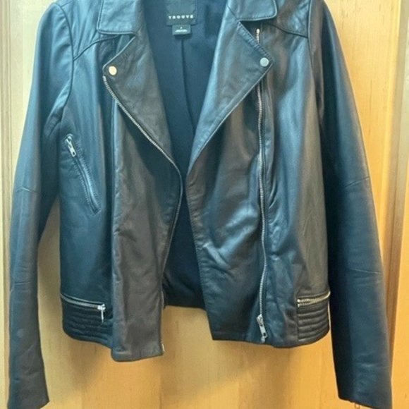 Trouve Women’s Navy Blue Soft Leather Biker Moto Jacket Size Small MSRP$328 - Picture 2 of 7